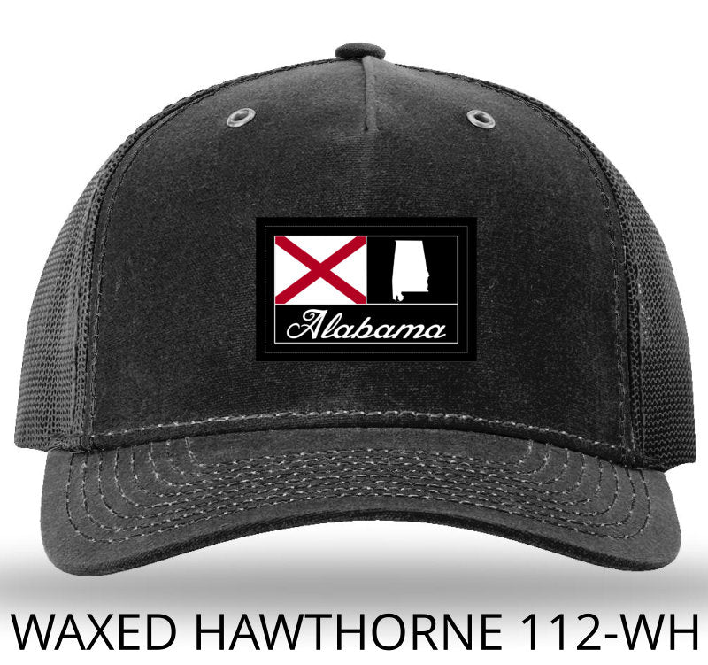 Alabama Woven Patch Black/Black Richardson 112WH Waxed Hawthorne Rugged Snapback Trucker Hat- Lost Wando Outfitters