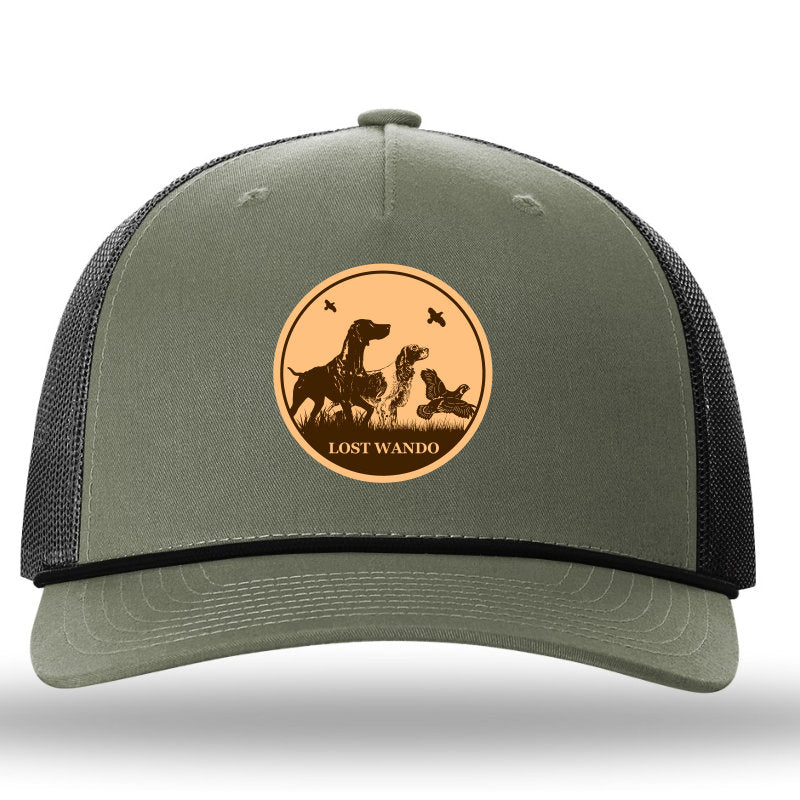 Bird Dogs Leather Patch Loden-Black Rope Richardson 112FPR Snapback Trucker Hat -Lost Wando Outfitters