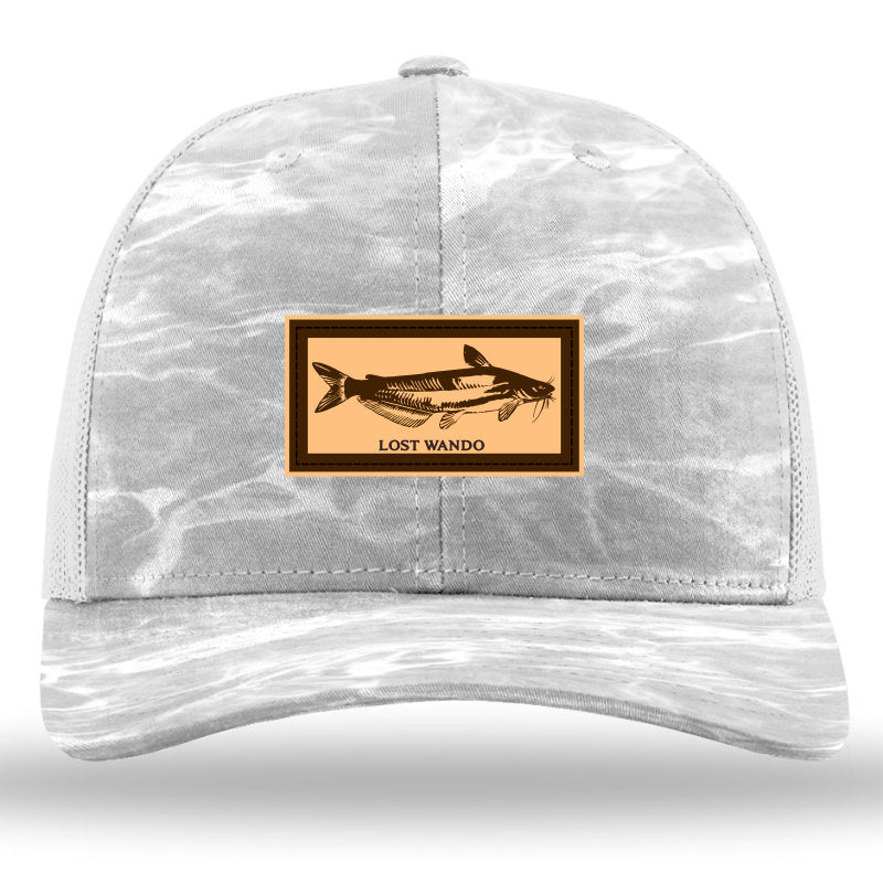 Blue Catfish - Leather Patch Hat - Mossy Oak Elements Bonefish Camo Richardson Sports 112P Trucker Snapback Lost Wando Outfitters - Lost Wando Outfitters
