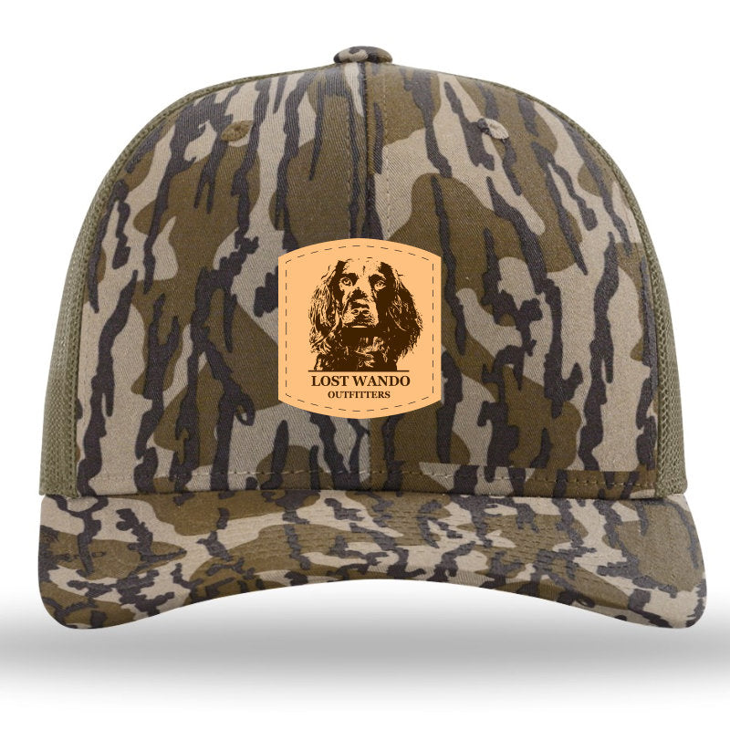 Boykin Portrait Leather Patch Mossy Oak Bottomland-Loden Richardson 112PFP Snapback Trucker Hat Lost Wando Outfitters