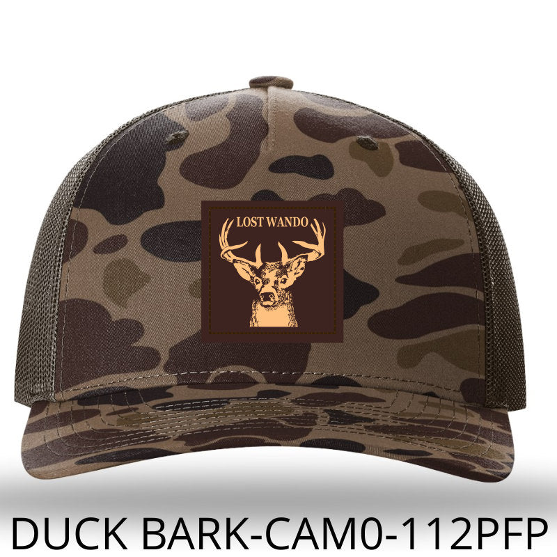 Buck Leather Patch -Bark Duck Camo-Brown Richardson 112PFP Snapback Trucker Hat Lost Wando Outfitters - Lost Wando Outfitters