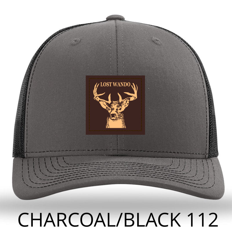 Buck Charcoal-Black Leather Patch Richardson 112 Trucker Snap-Back hat Lost Wando Outfitters - Lost Wando Outfitters
