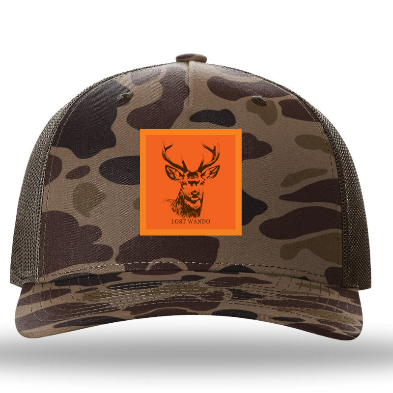 Buck -Orange Woven Patch- Bark Duck-Brown Richardson 112PFP Snapback Trucker Hat Lost Wando Outfitters