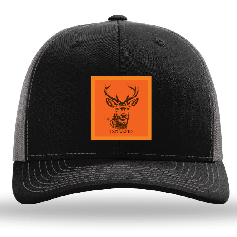 Buck -Orange Woven Patch- Black-Charcoal Richardson 112 Snapback Trucker Hat Lost Wando Outfitters