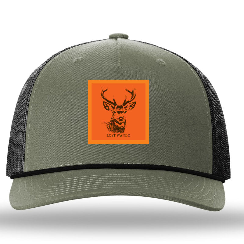Buck -Orange Woven Patch- Loden-Black Rope Richardson 112FPR Snapback Trucker Hat Lost Wando Outfitters
