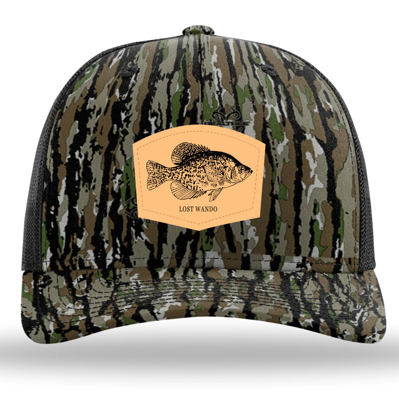 Crappie Leather Patch Hat Realtree Original Camo-Black Lost Wando Outfitters - Richardson 112P - Lost Wando Outfitters