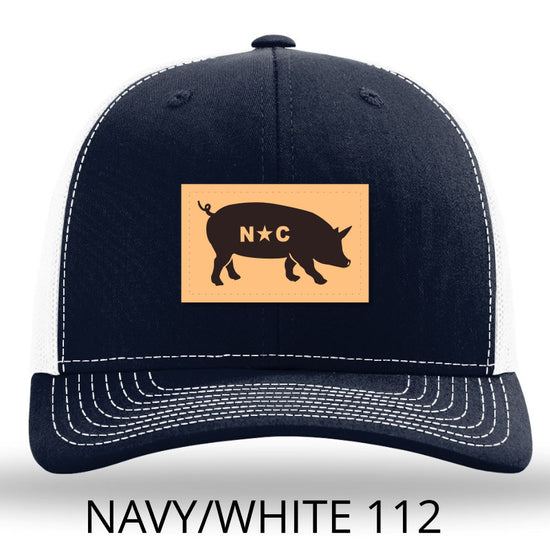 NC Pig Leather Patch Trucker Hat - Navy -White Richardson 112 Snapback - Lost Wando Outfitters - Lost Wando Outfitters