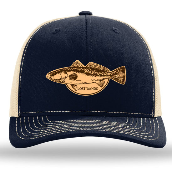 Speckled Trout Navy-Khaki Leather Patch Richardson Sports 112 Trucker Snapback Hat Lost Wando Outfitters