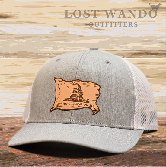 Don't Tread On Me Gadsden Flag - leather patch hat - Heather Grey-White Lost Wando Outfitters - Lost Wando Outfitters
