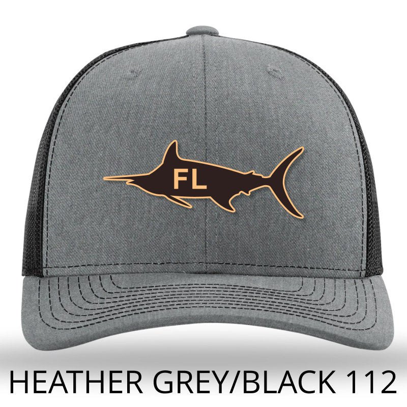 Florida Marlin Leather Patch Hat - Heather Grey-Black Richardson 112 - Lost Wando Outfitters