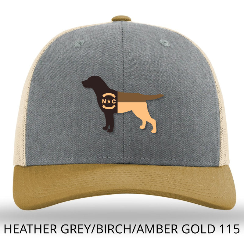 NC Lab Leather Patch Trucker Hat- Heather Grey-Birch-Amber Gold Richardson 115 Lost Wando Outfitters - Lost Wando Outfitters