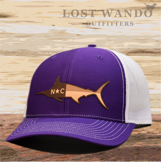 NC Marlin Leather Patch Hat - Purple-White Lost Wando Outfitters - Lost Wando Outfitters