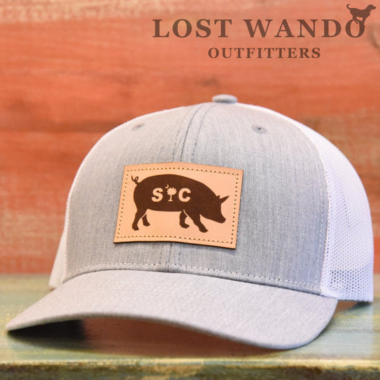 SC Pig Leather Patch Hat Heather Grey - White - Lost Wando Outfitters