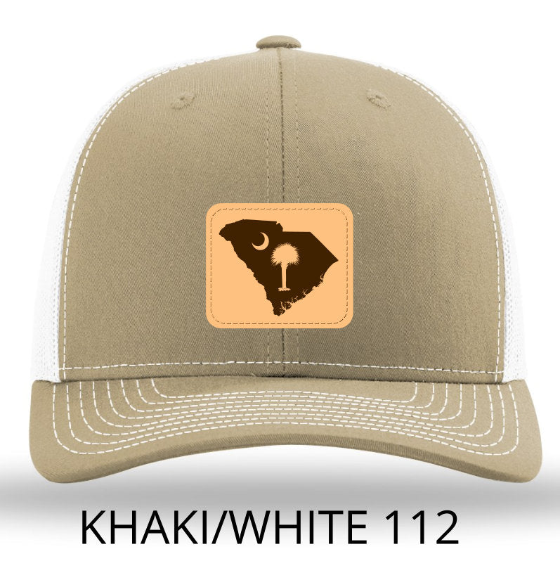 SC Outline Rectangle Leather Patch- Khaki White- Richardson 112 Trucker Hat - Lost Wando Outfitters - Lost Wando Outfitters