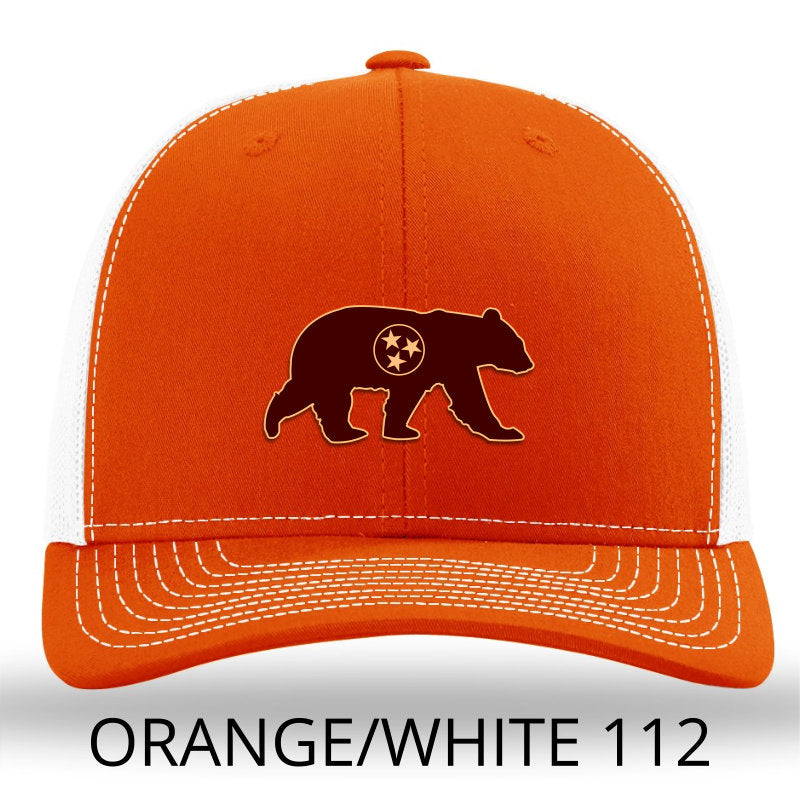 Tennessee Bear Leather Outline Patch Hat Orange-White Richardson 112 - Lost Wando Outfitters - Lost Wando Outfitters