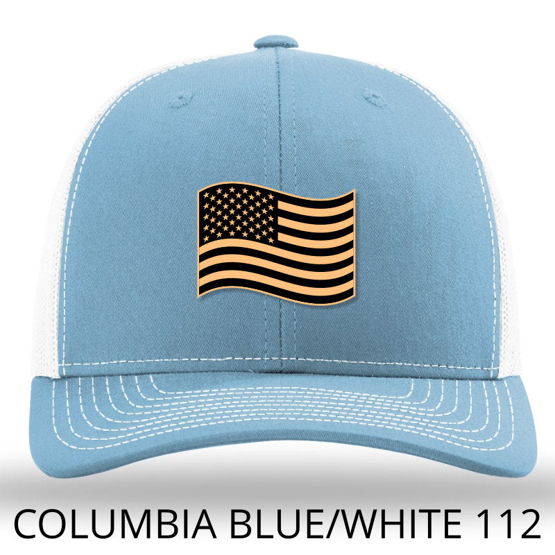 American Flag - Leather patch hat - Columbia Blue-White Lost Wando Outfitters Richardson 112P - Lost Wando Outfitters