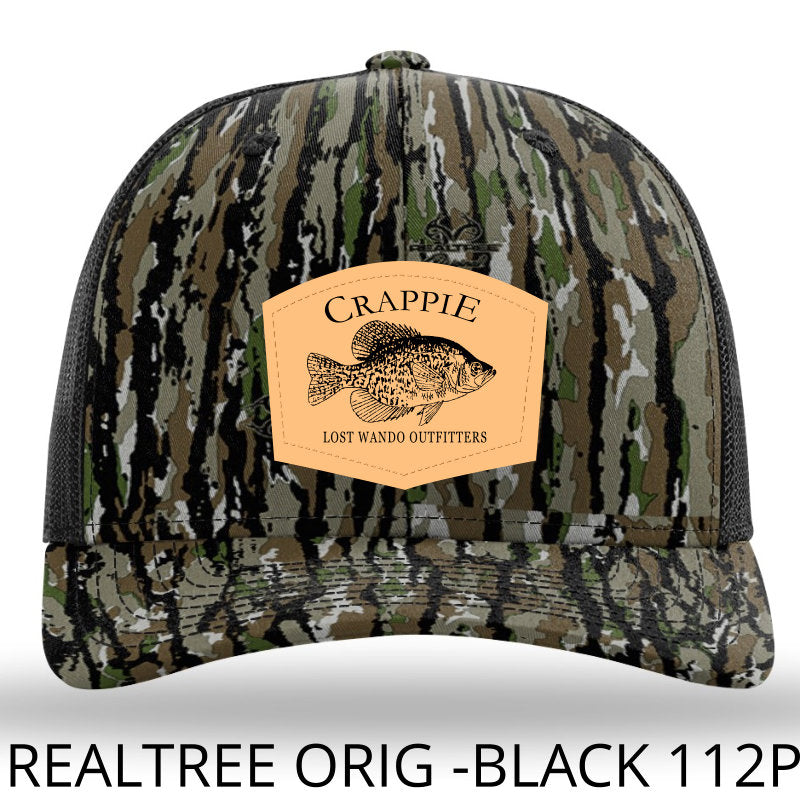 Crappie Leather Patch Hat Realtree Original Camo-Black Lost Wando Outfitters - Richardson 112P - Lost Wando Outfitters
