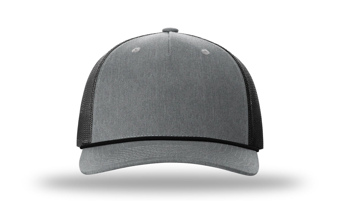 Don't Tread On Me Gadsden Flag - Leather Patch- Heather Grey-Black Rope Richardson 112FPR Snapback Trucker Hat-Lost Wando Outfitters