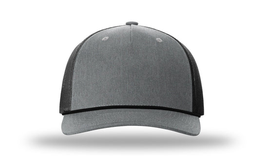 Don't Tread On Me Gadsden Flag - Leather Patch- Heather Grey-Black Rope Richardson 112FPR Snapback Trucker Hat-Lost Wando Outfitters