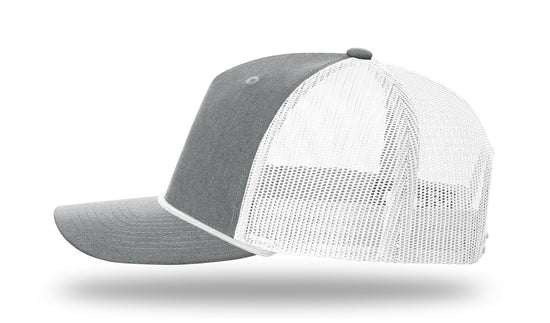 NC Outline Color- Faux Suede Patch -Heather Grey/White Rope Richardson 112FPR Snapback Trucker Hat Lost Wando Outfitters