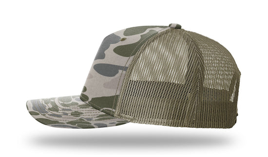 Turkey Leather Patch Marsh Duck Camo-Loden Richardson 112PFP Snapback Trucker Hat Lost Wando Outfitters