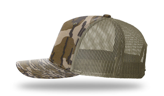 Marsh Lab Leather Patch Mossy Oak Bottomland/Loden Camo Richardson 112PFP Snapback Trucker Hat Lost Wando Outfitters