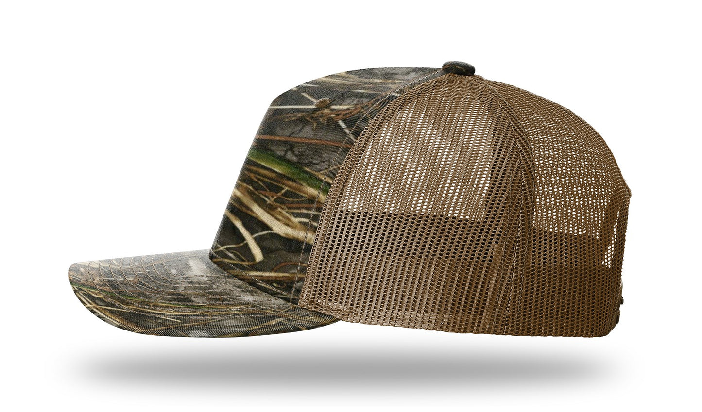 Wando Stay Leather Patch Realtree Max7-Buck Camo Richardson 112PFP Snapback Trucker Hat- Lost Wando Outfitters