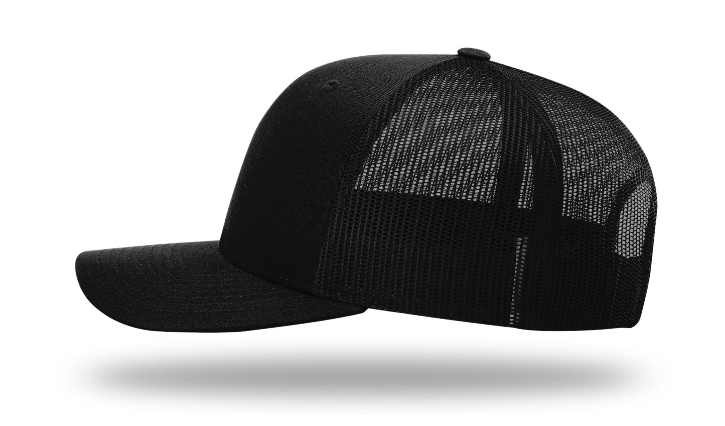 NC Outline Etched Leather Patch -Black/Black Richardson 112 Snapback Trucker Hat Lost Wando Outfitters