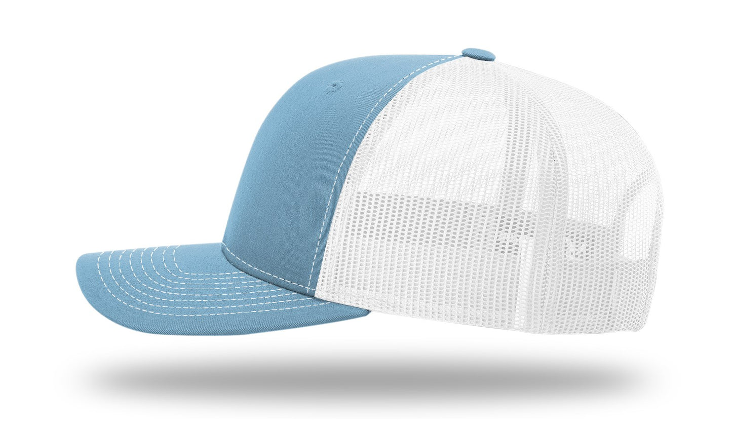 North Carolina Woven Patch Columbia Blue-White Richardson 112 Snapback Trucker Hat - Lost Wando Outfitters