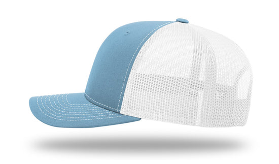 North Carolina Woven Patch Columbia Blue-White Richardson 112 Snapback Trucker Hat - Lost Wando Outfitters