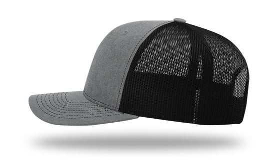 NC Outline Rectangle Leather Patch -Heather Grey/Black Richardson 112 Snapback Trucker Hat Lost Wando Outfitters