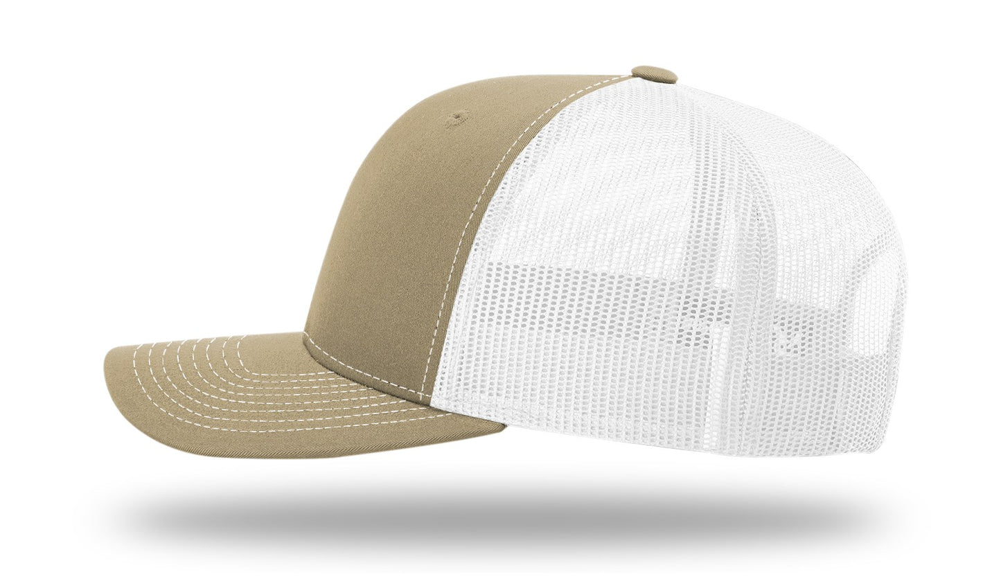 NC Outline Etched Leather Patch -Khaki/White Richardson 112 Snapback Trucker Hat Lost Wando Outfitters