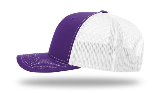 NC Outline Etched Leather Patch -Purple/White Richardson 112 Snapback Trucker Hat Lost Wando Outfitters