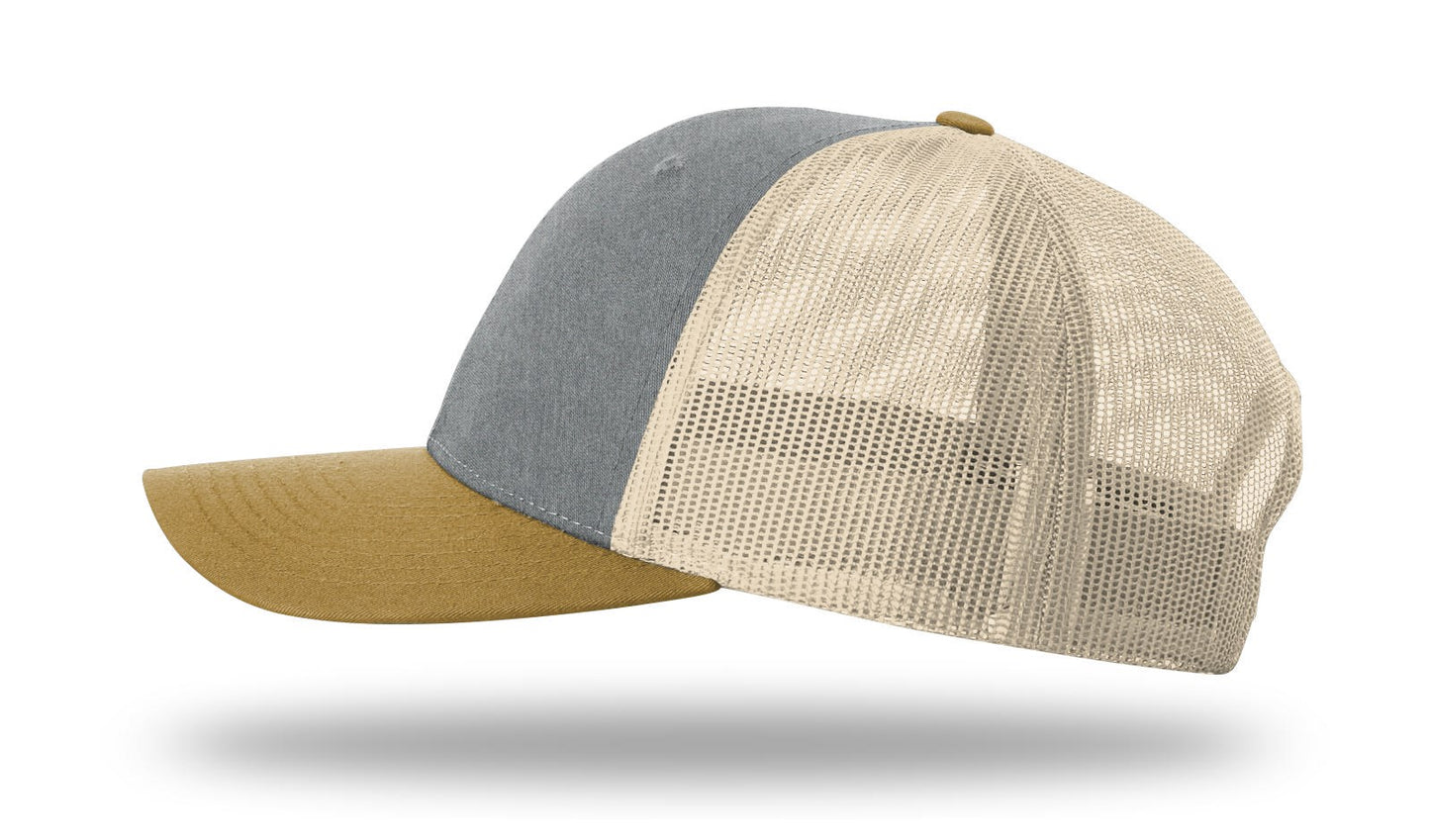 Bass Leather Patch Heather Grey-Birch-Amber Richardson 112 Snapback Trucker Hat Lost Wando Outfitters