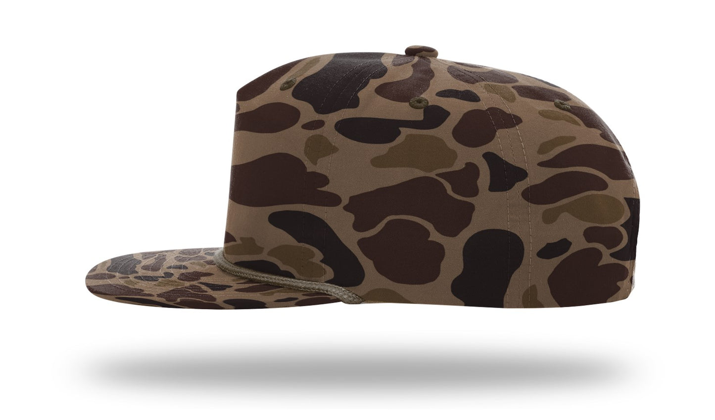 Marsh Lab Leather Patch -Bark Duck Camo with Brown Braided Rope 256 Umpqua Flat Bill Richardson Hat Lost Wando Outfitters