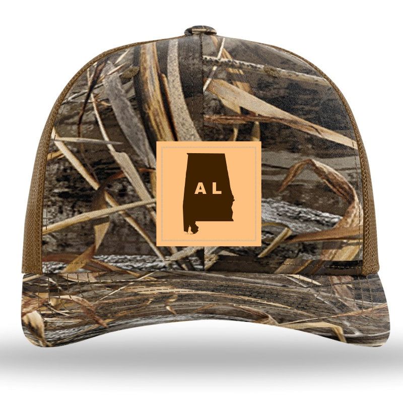 Alabama Outline Rectangle Leather Patch Realtree Max 7 Camo/Buck Richardson 112PFP Snapback Trucker Hat Lost Wando Outfitters