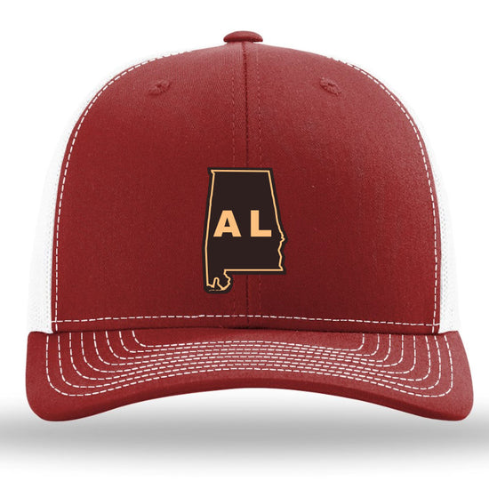 Alabama State Outline Etched Leather Patch -Cardinal-White Richardson 112 Snapback Trucker Hat Lost Wando Outfitters