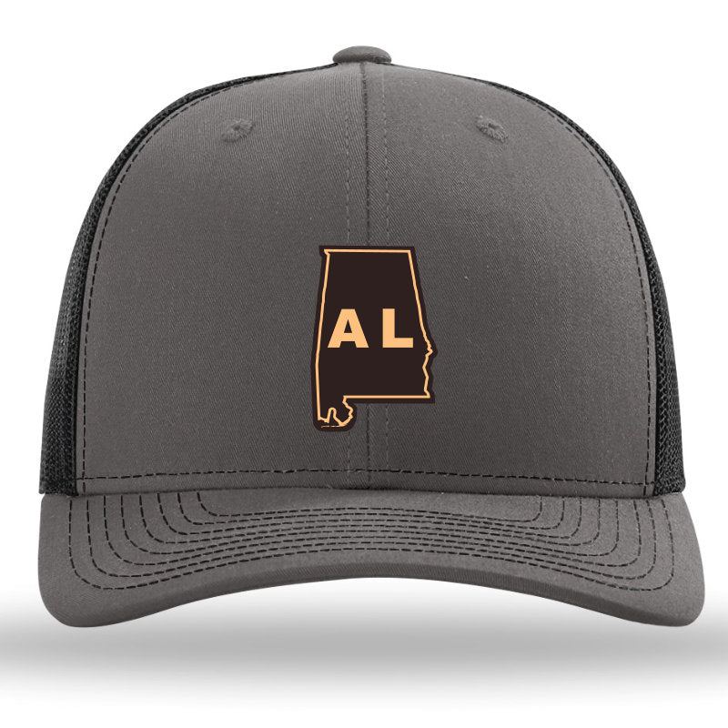 Alabama State Outline Etched Leather Patch Hat-Charcoal-Black Richardson 112 Snapback Trucker Lost Wando Outfitters - Lost Wando Outfitters