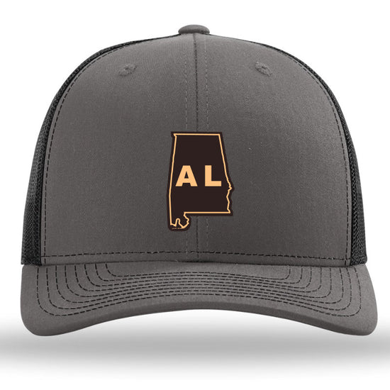 Alabama State Outline Etched Leather Patch Hat-Charcoal-Black Richardson 112 Snapback Trucker Lost Wando Outfitters