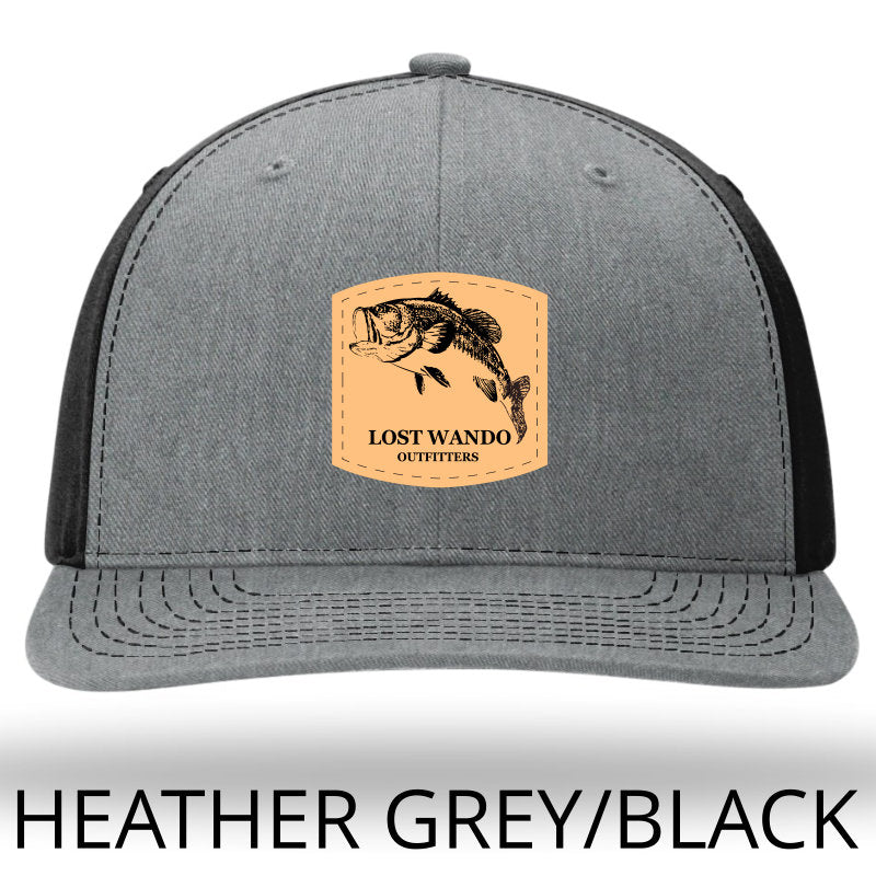 Bass Leather Patch -Heather Grey-Black Richardson 312 Solid Twill Trucker Hat Lost Wando Outfitters