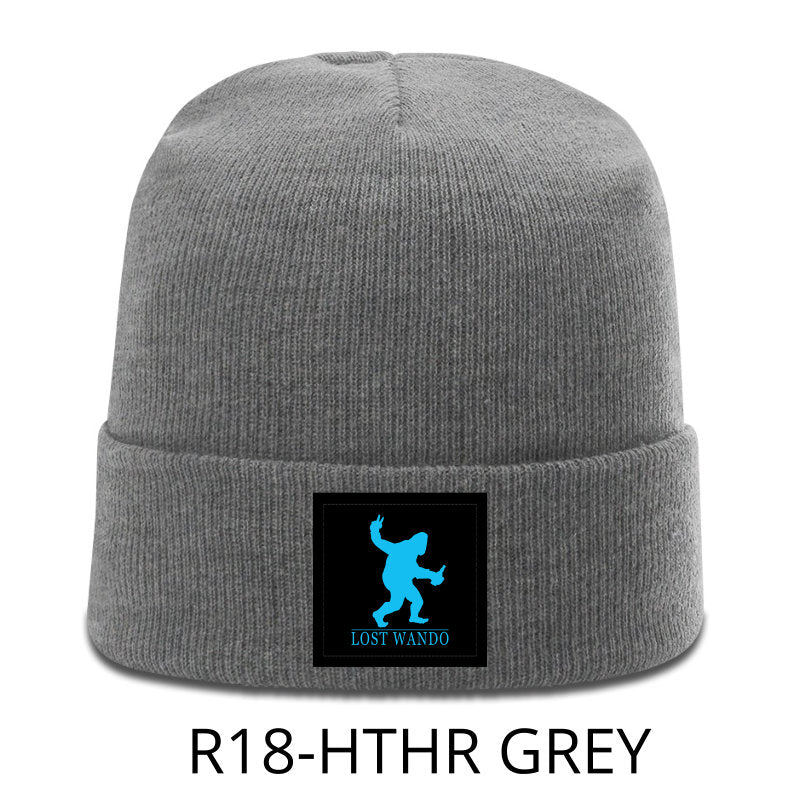 Peace, Beer, and Big Foot Woven Patch Beanie- Richardson Heather Grey R18 Acrylic Yarn Beanie Lost Wando Outfitters