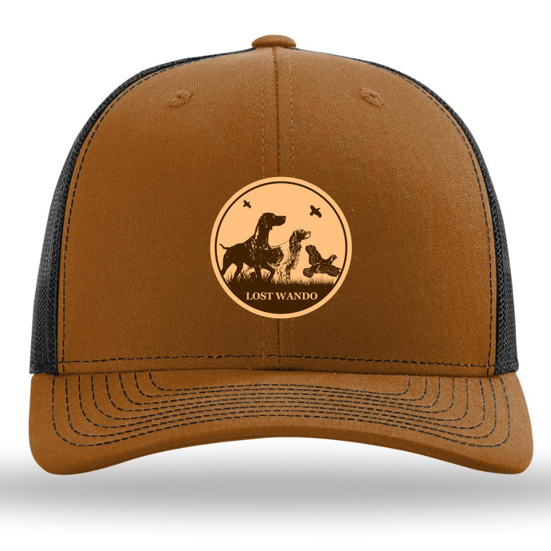 Bird Dogs Leather Patch Caramel-Black Richardson 112P Snapback Trucker Hat Lost Wando Outfitters