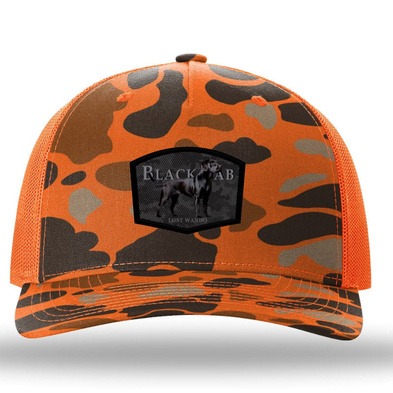 Black Lab Color Patch Blaze Duck Camo/Orange Richardson 112PFP Snapback Trucker Hat Lost Wando Outfitters
