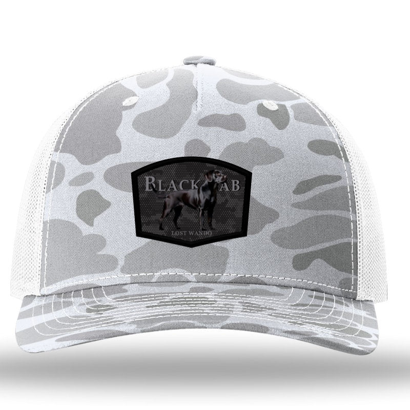 Black Lab Color Patch Blizzard Duck Camo/Lt Grey Richardson 112PFP Snapback Trucker Hat Lost Wando Outfitters