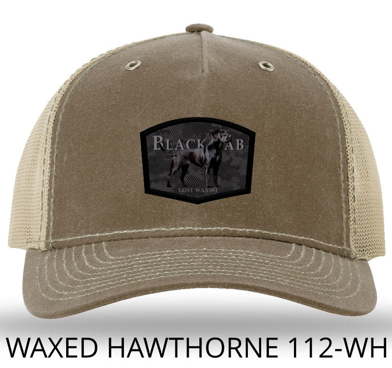 Black Lab Color Patch Buck/Khaki Rugged Waxed Hawthorne Richardson 112WH Snapback Trucker Hat Lost Wando Outfitters