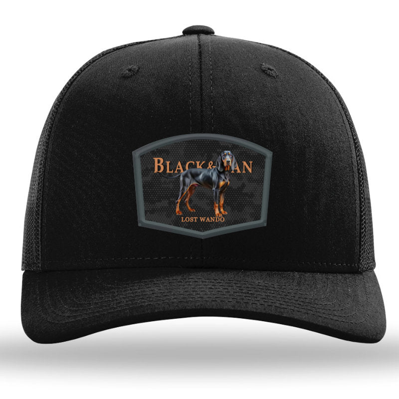 Black and Tan Hound Color Patch Black/Black Richardson 112 Snapback Trucker Hat Lost Wando Outfitters