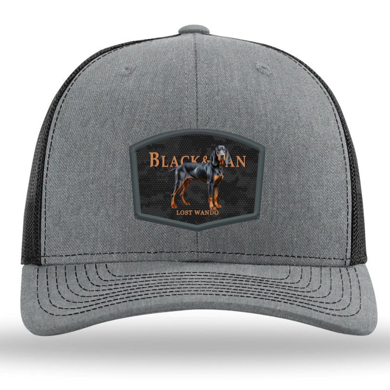 Black and Tan Hound Color Patch Heather Grey/Black Richardson 112 Snapback Trucker Hat Lost Wando Outfitters