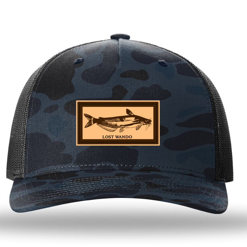 Blue Catfish - Leather Patch Hat - Admiral Blue Camo