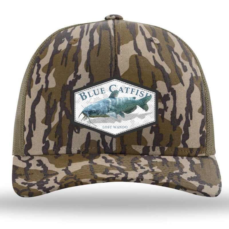Blue Catfish Color Hat - Mossy Oak Bottomland Camo/Loden Richardson Sports 112PFP Trucker Snapback Hat Lost Wando Outfitters