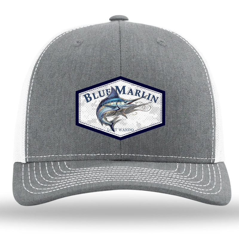 Blue Marlin Color Patch -Heather Grey/White Richardson 112 Snapback Trucker Hat Lost Wando Outfitters